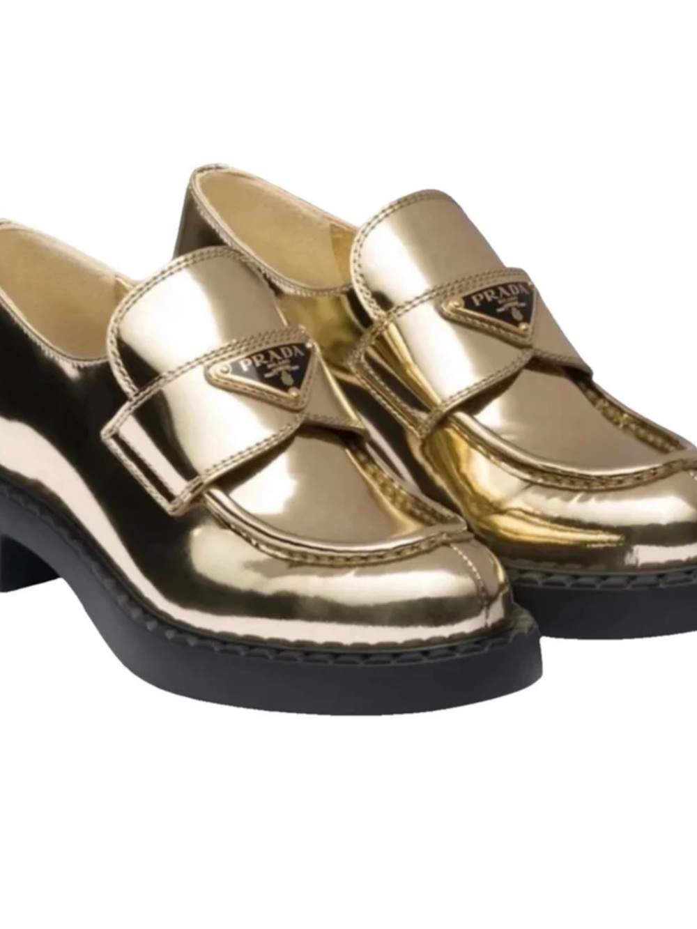 Prada Gold Metallic Leather Penny Loafers